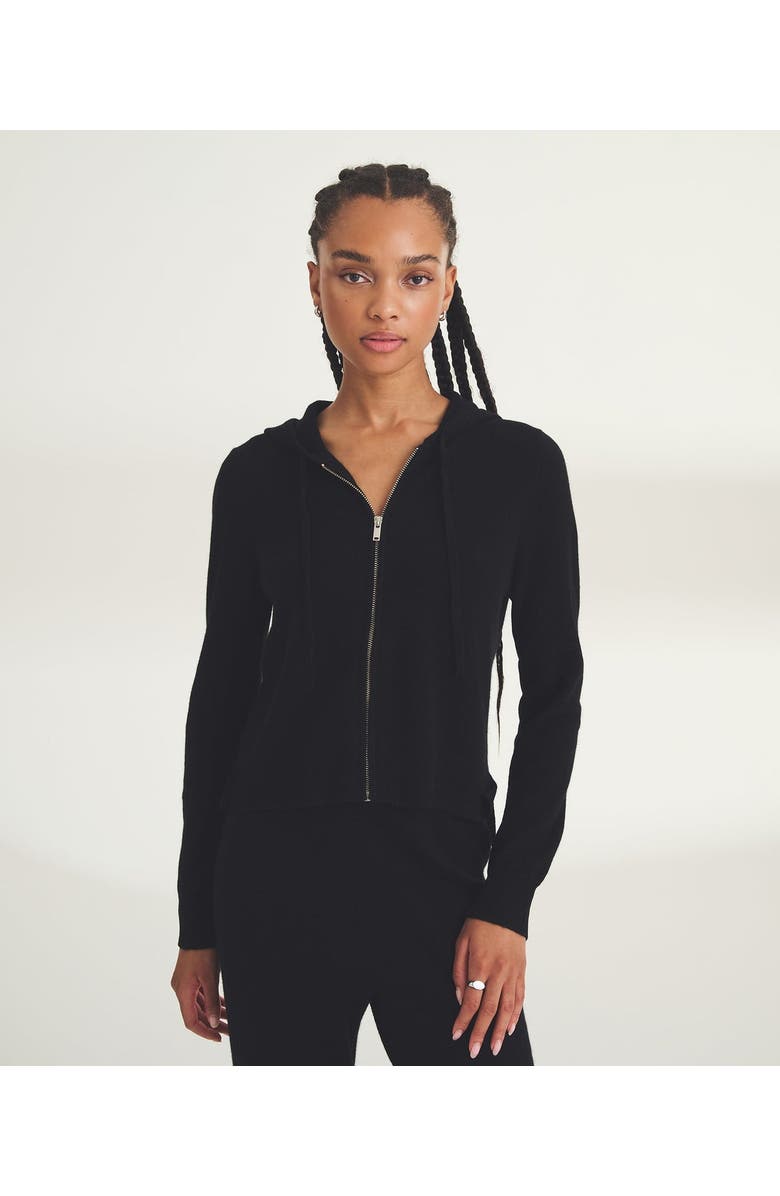 NAADAM Signature Cashmere Cropped Zip Up Hoodie, Main, color, Black