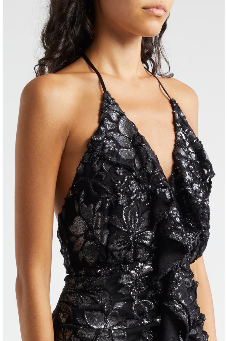 Hackett Metallic Floral Halter Minidress, Alternate, color, GUNMETAL FLOWER