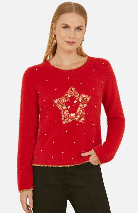 Fluffy Star Holiday Sweater