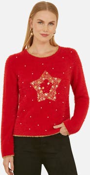 Yumi Fluffy Star Holiday Sweater