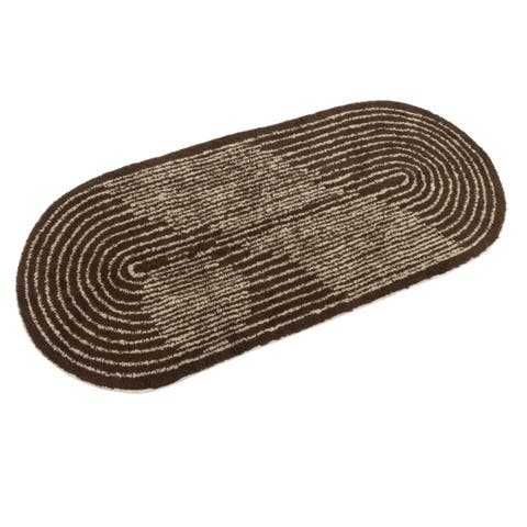 Modern Oval Cotton Tufted Rug with Woven Line Design