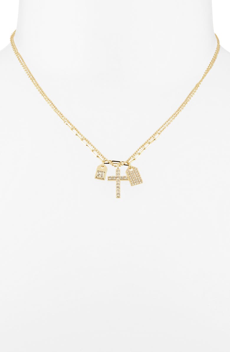 Chelsea28 Set of 2 Pendant & Charm Necklaces, Alternate, color, Clear- Gold