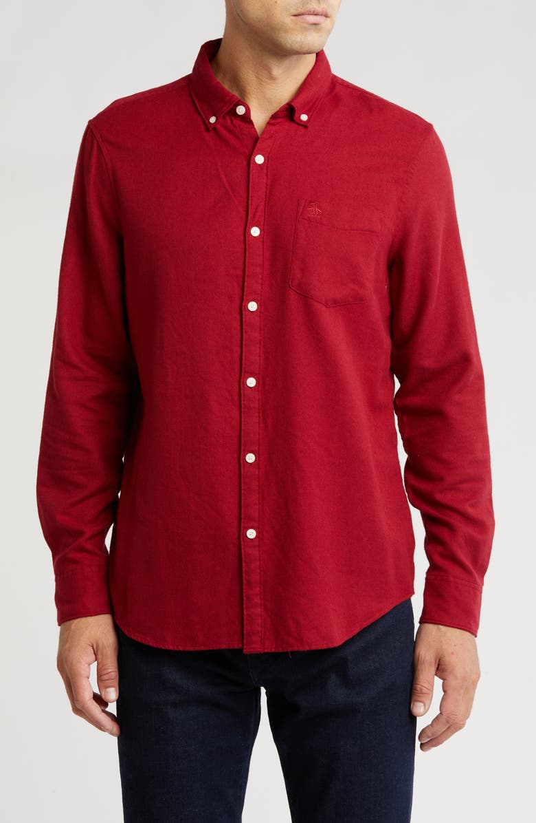 Original Penguin Jasper Flannel Button-Up Shirt, Main, color, Red Dahlia