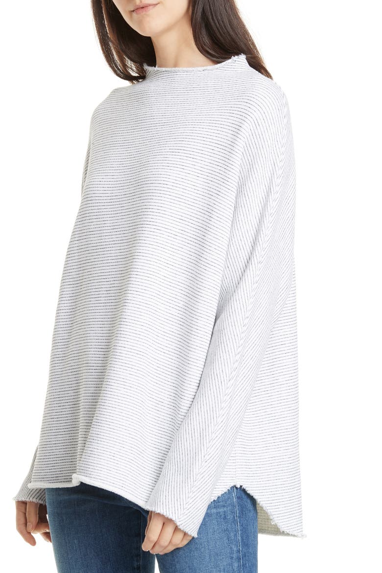 Effie Funnel Neck Capelet Sweatshirt, Alternate, color, WHITE/ NAVY MELANGE STRIPE