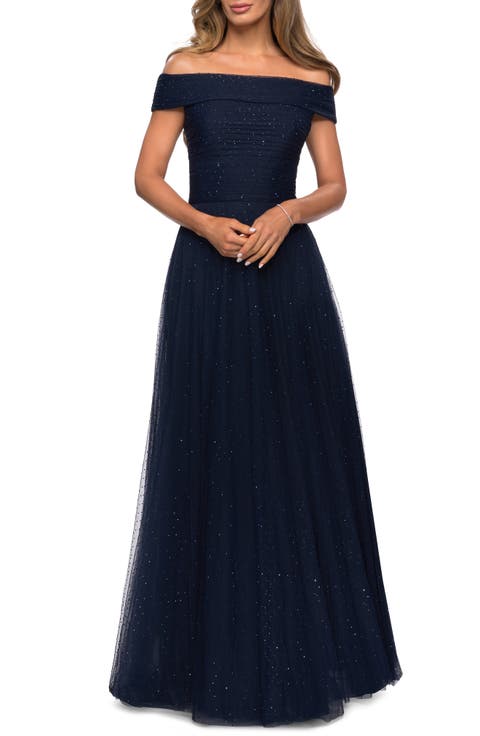Tulle Off the Shoulder A-line Dress with Rhinestones