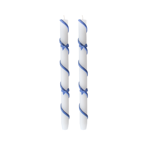 Jollity & Co . Ribbon Bow Taper Candle Set In Blue