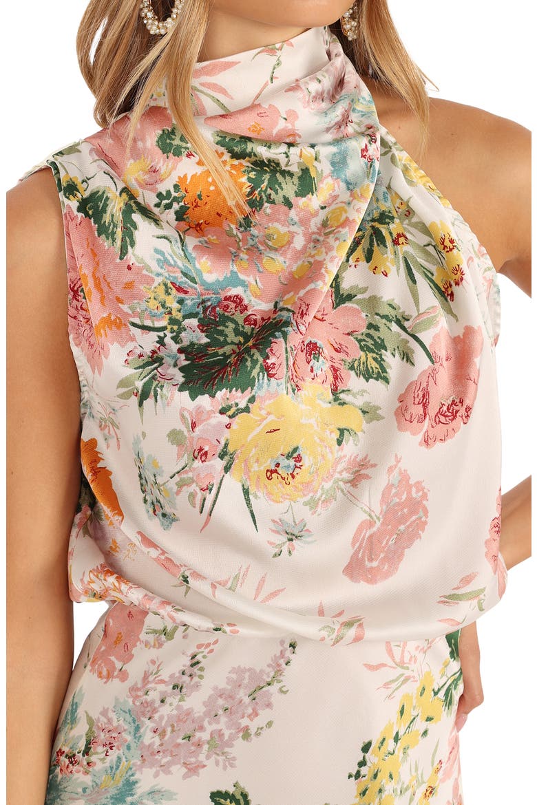 Anabelle Floral Halter Neck Satin Minidress, Alternate, color, WHITE FLORAL