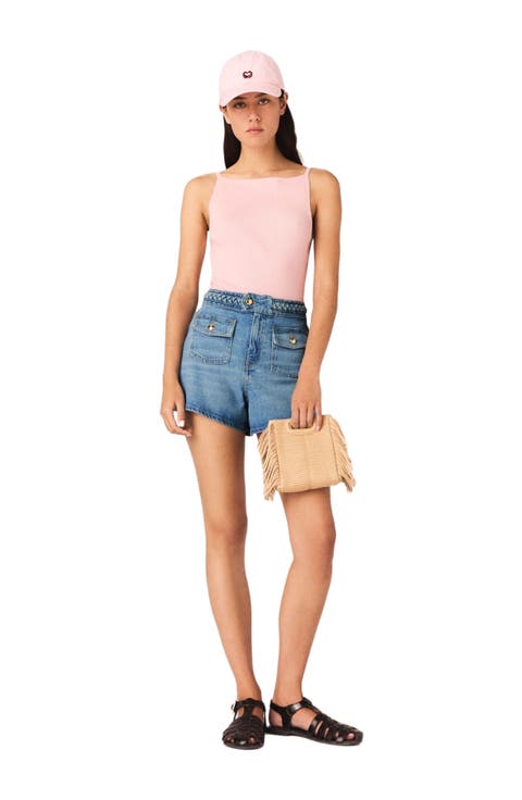 Braided denim shorts