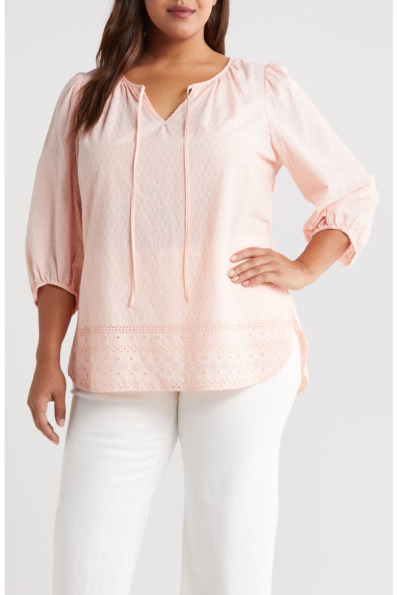 Cotton Eyelet Detail Top, Main, color, LIGHT ROSE SAND