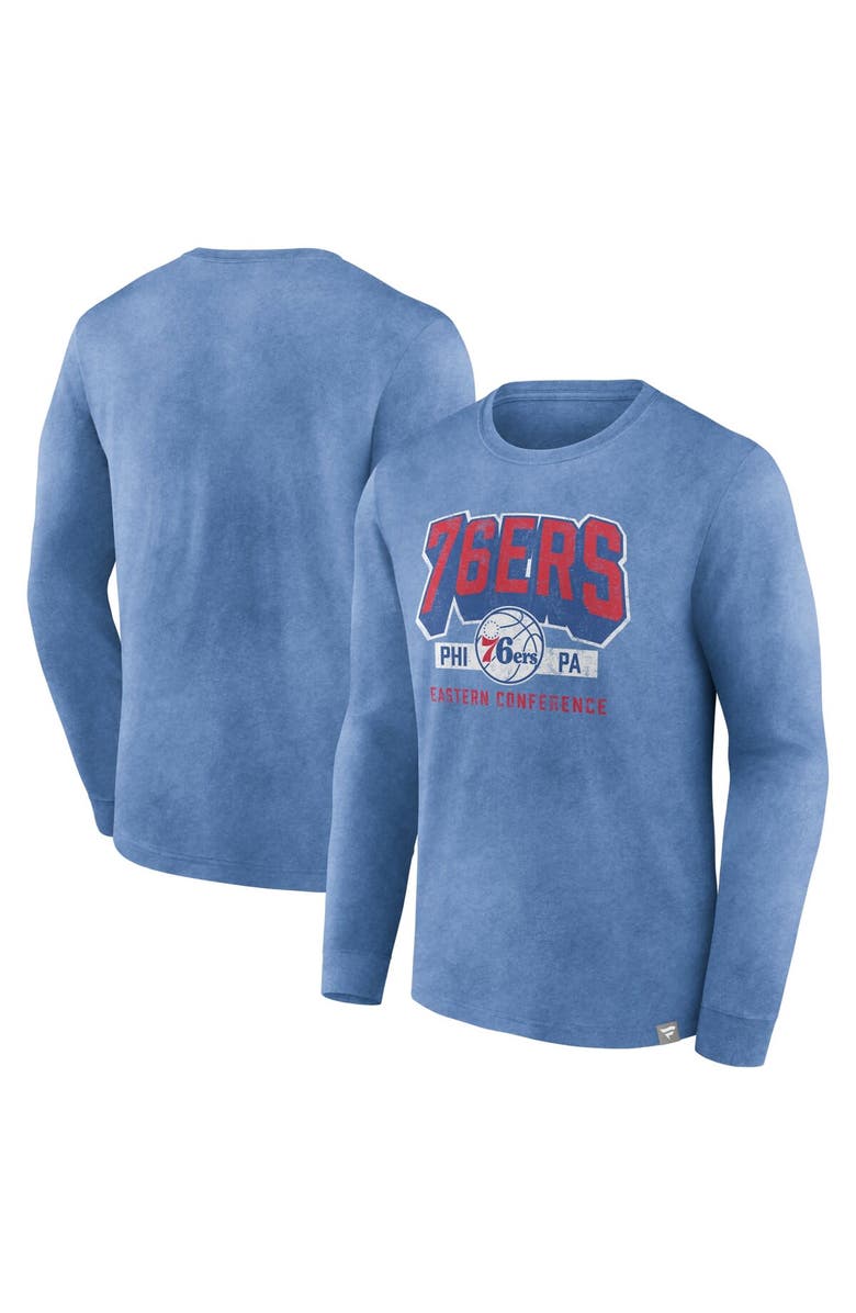 FANATICS Men's Fanatics Branded Heather Royal Philadelphia 76ers Front Court Press Snow Wash Long Sleeve T-Shirt, Main, color,