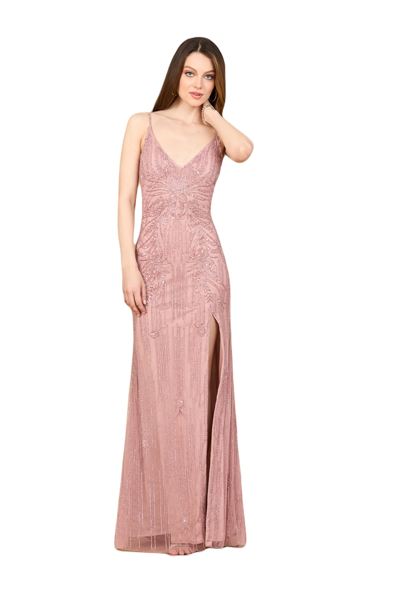 Beaded Lace-up Dress with Slit, Main, color, Cashmere