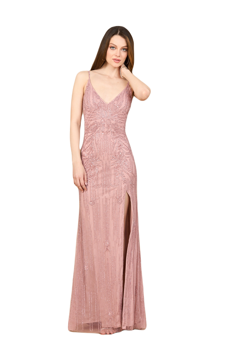 LARA New York Beaded Lace-up Dress with Slit, Main, color, Cashmere