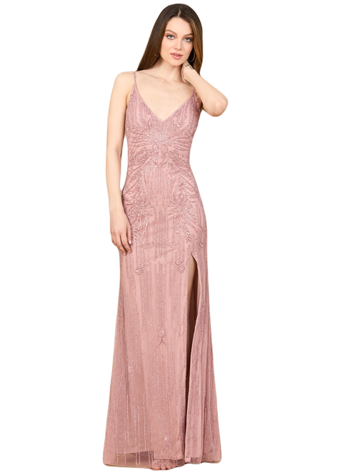 Lara New York Beaded Lace-up Dress With Slit In Cashmere