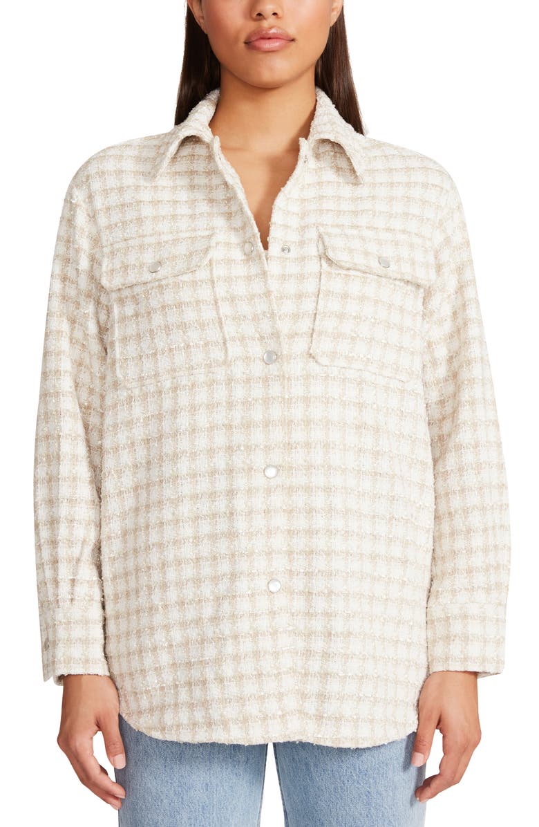 BB Dakota by Steve Madden The Nevermind Plaid Bouclé Shacket, Main, color,