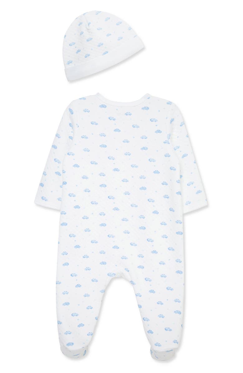 Little Me Cars Quilted Footie & Hat Set, Alternate, color, Blue