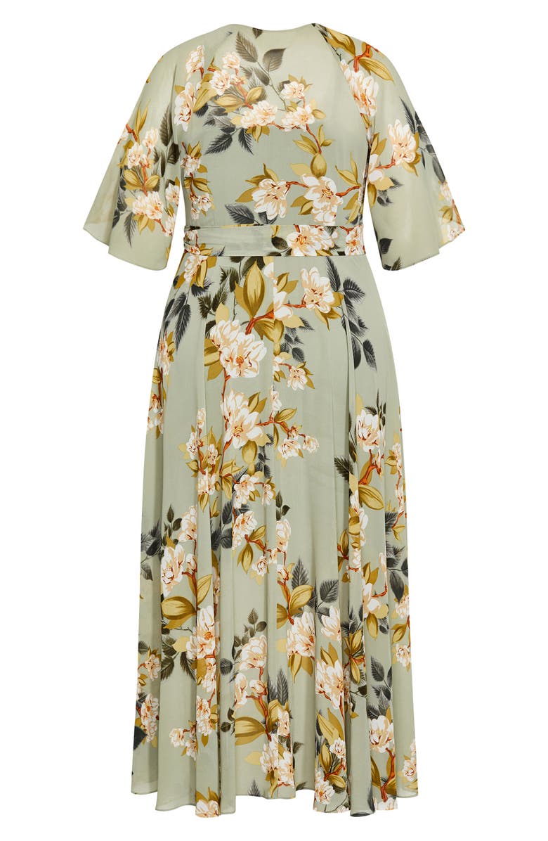 City Chic Magnolia Floral Print Tie Waist Maxi Dress, Alternate, color, Magnolia Floral
