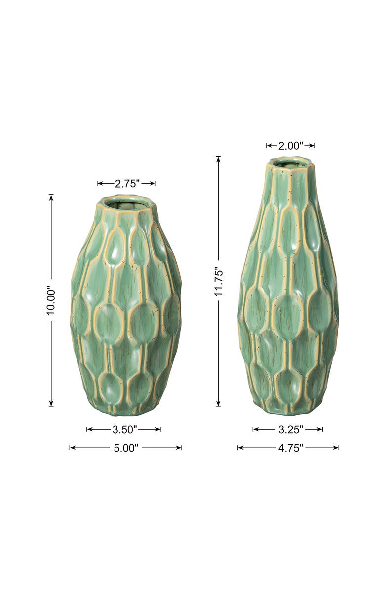 Glitzhome Set of 2 Modern Geometric Ceramic Table Vases, Alternate, color, Green