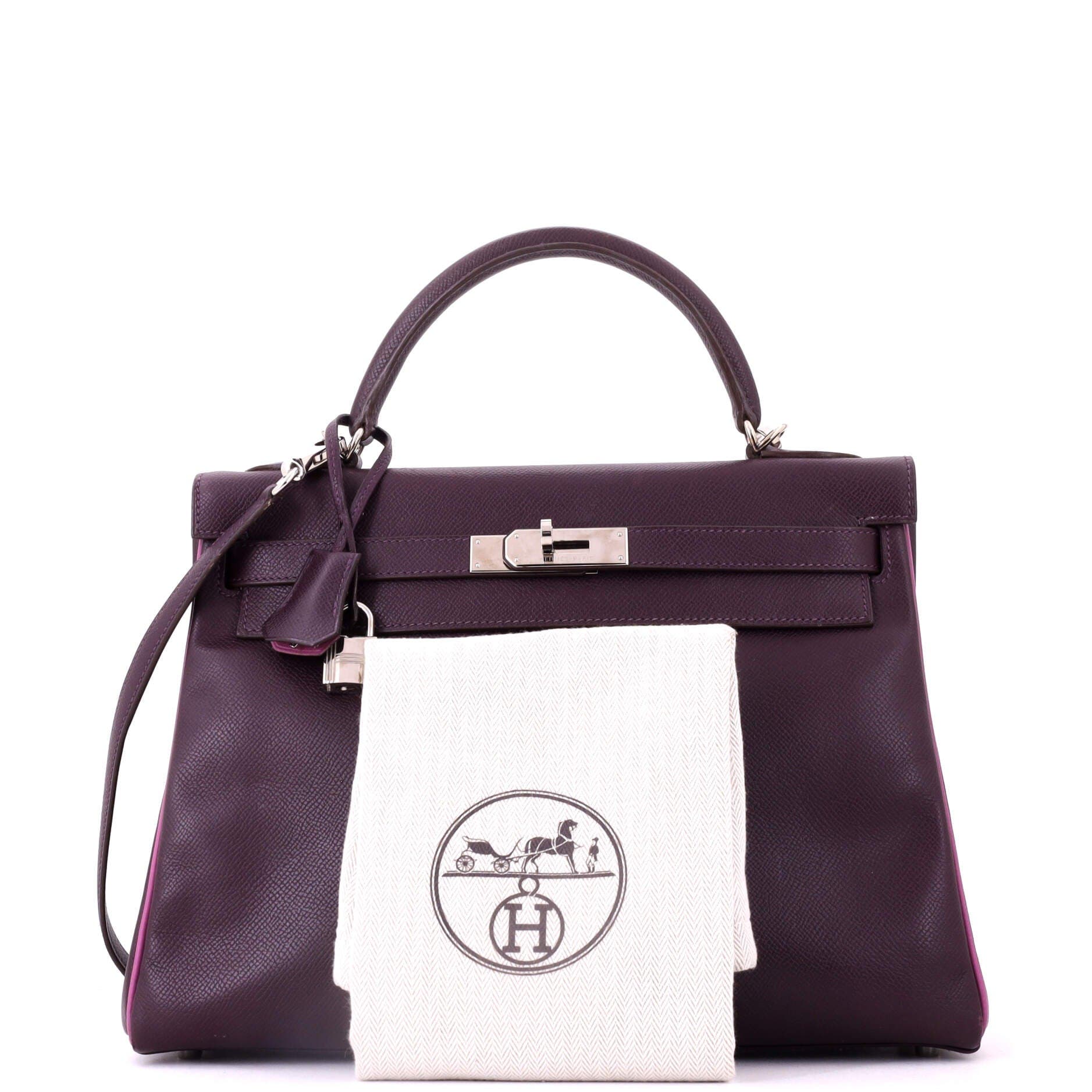 Pre-Owned Hermes Kelly Handbag Bicolor Epsom with Palladium Hardware 32, Alternate, color, Bicolor-Raisin/Cyclamen