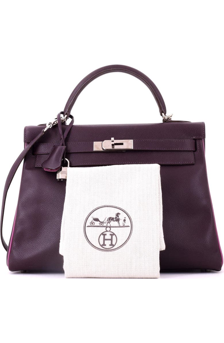 Pre-Owned Hermes Kelly Handbag Bicolor Epsom with Palladium Hardware 32, Alternate, color, Bicolor-Raisin/Cyclamen