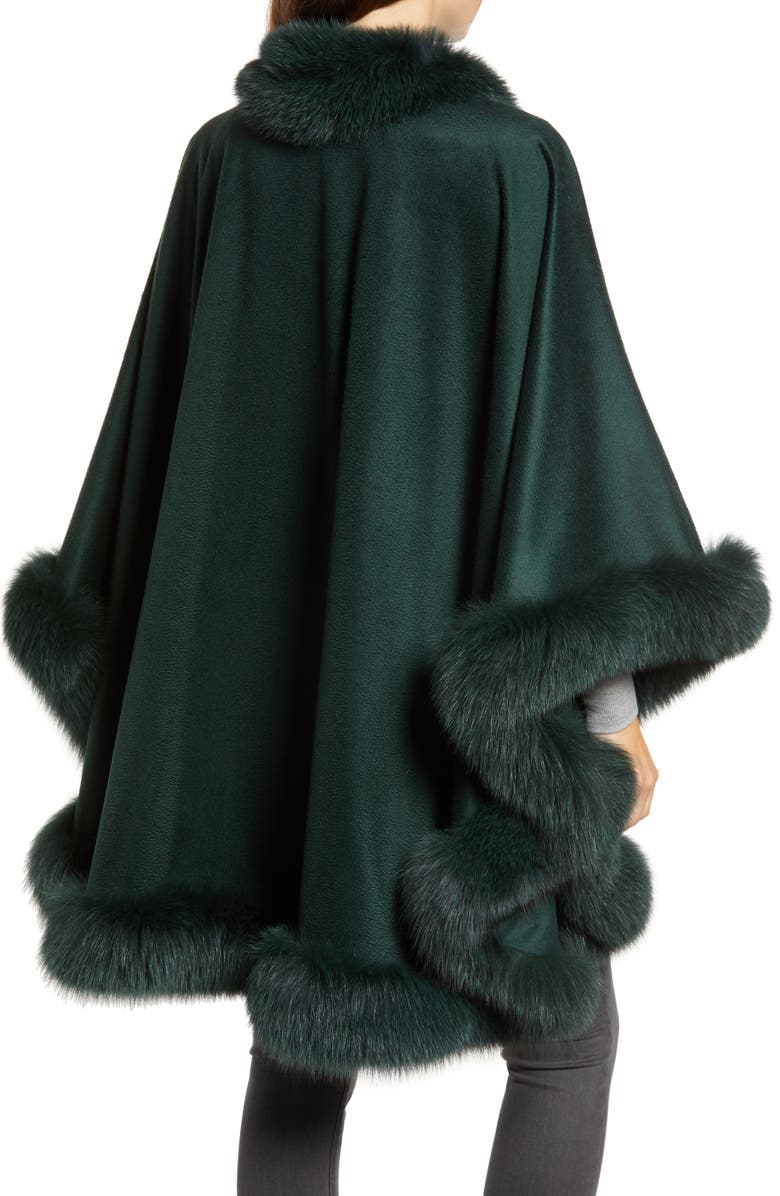 Sofia Cashmere Genuine Fox Fur Trim Cashmere Cape, Alternate, color, 
