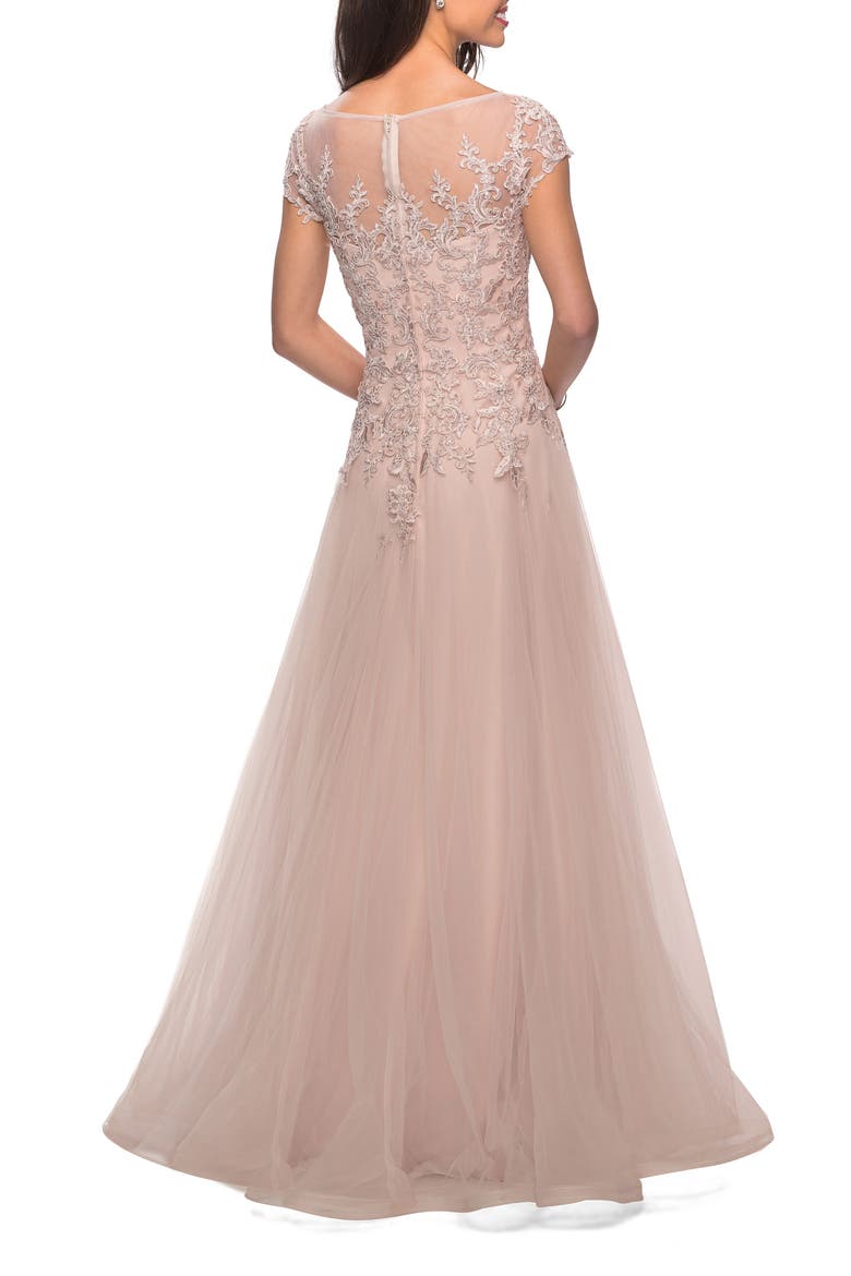 Long Tulle Gown with Lace Bodice and Pockets, Alternate, color, Light Blush
