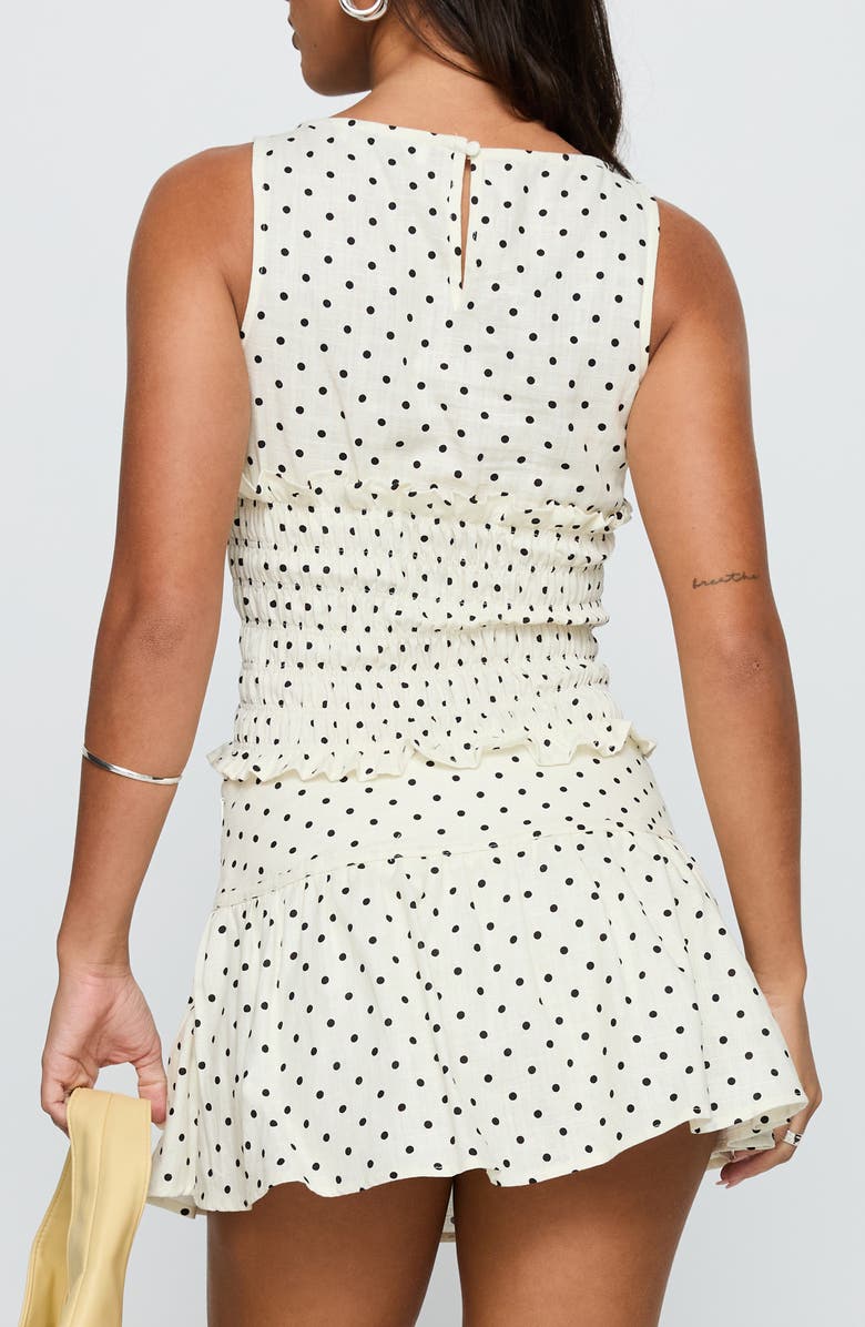 Princess Polly Roxee Polka Dot Smocked Linen Blend Tank, Alternate, color, Cream Polka