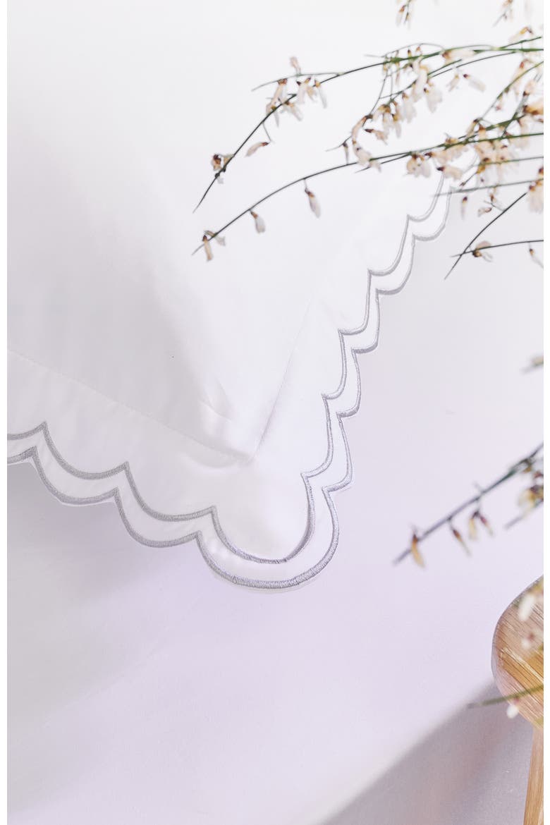 Scallop Edge Luxury Cotton Sateen Oxford Style Pillow Sham Pairs, Alternate, color, Silver