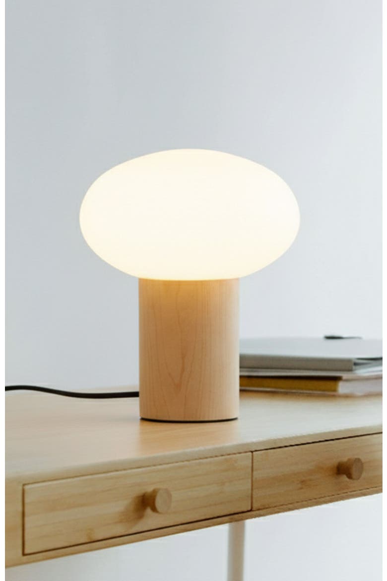 Ivy 9.5" Modern LED Table Lamp with Oval Frosted Glass Shade and Phone Charging USB-C Port, Alternate, color, Wood
