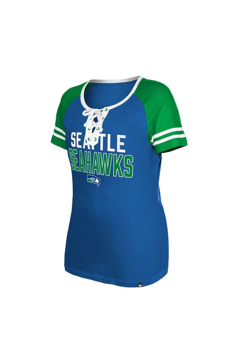 New Era Women's New Era  Royal Seattle Seahawks Throwback Raglan Lace-Up T-Shirt, Alternate, color, 