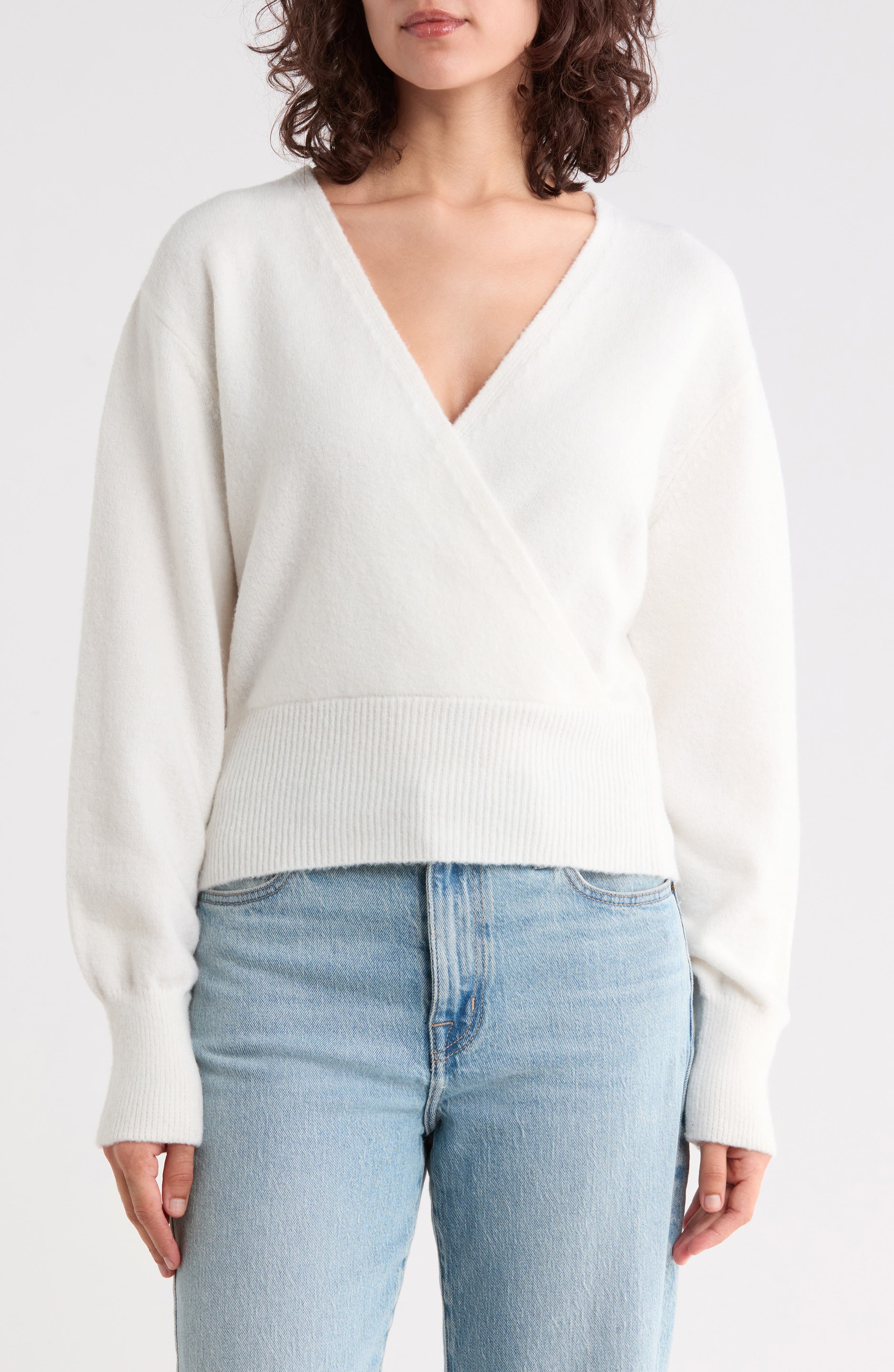 Surplice V-Neck Pullover Sweater