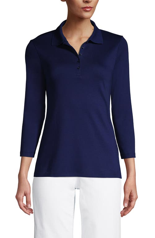 Lands' End 3/4 Sleeve Supima Cotton Polo Shirt In Blue