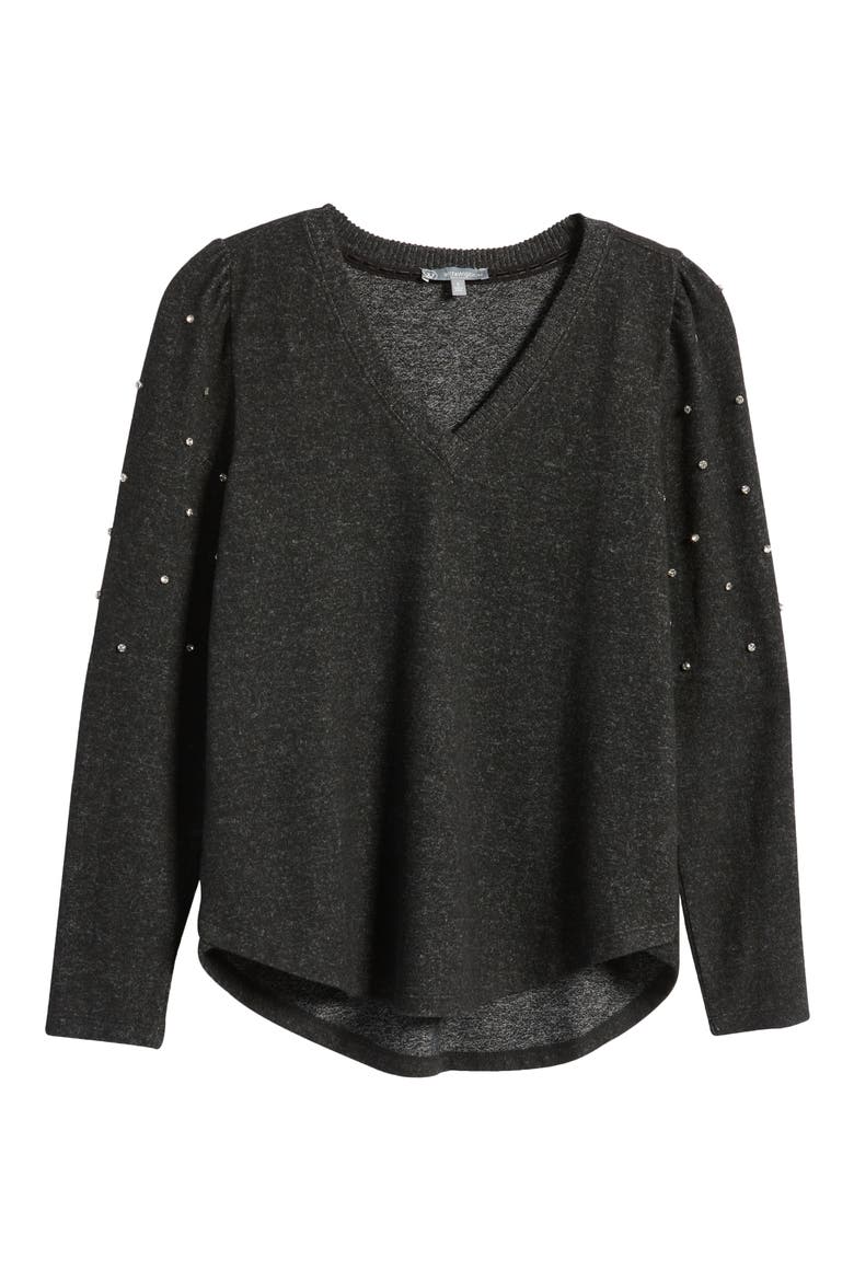 Rhinestone Embellished Sweater (Nordstrom Exclusive), Alternate, color, HC-HEATHER CHARCOAL