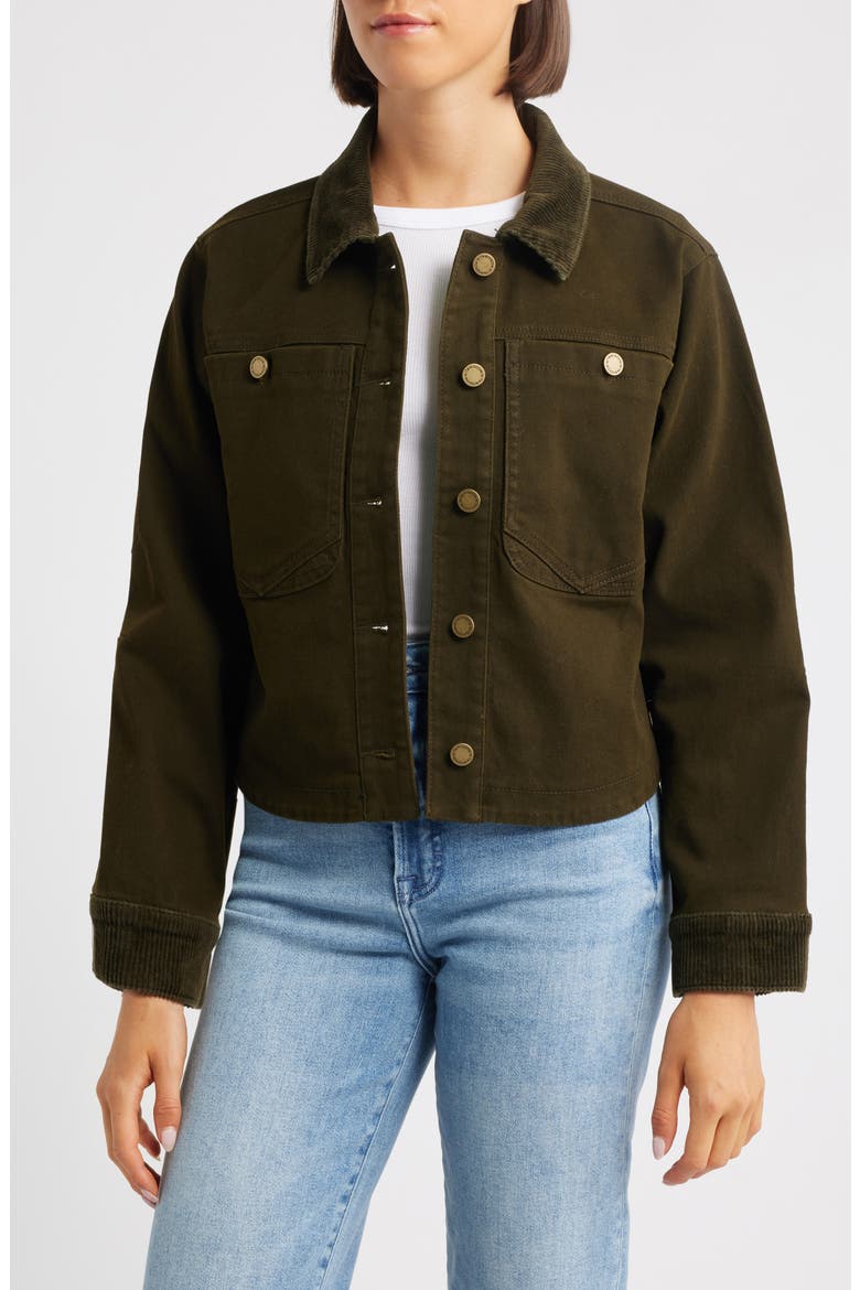 Corduroy Collar Denim Jacket, Main, color, WINTER MOSS