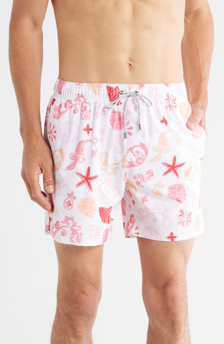 Vintage Summer 4-Way Stretch Volley Swim Trunks, Main, color, White