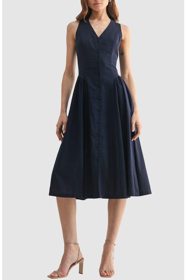 Button-Up Midi Dress, Main, color, DARK NAVY