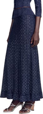 SANDRO Long rhinestone knit skirt