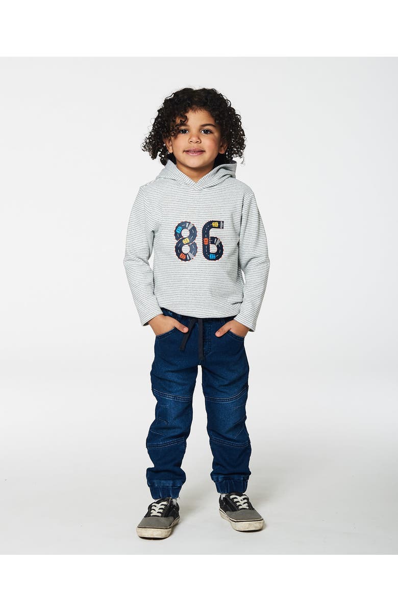 Deux par Deux Boy's Super Soft Hooded T-Shirt With Print Gray Stripe, Alternate, color, 