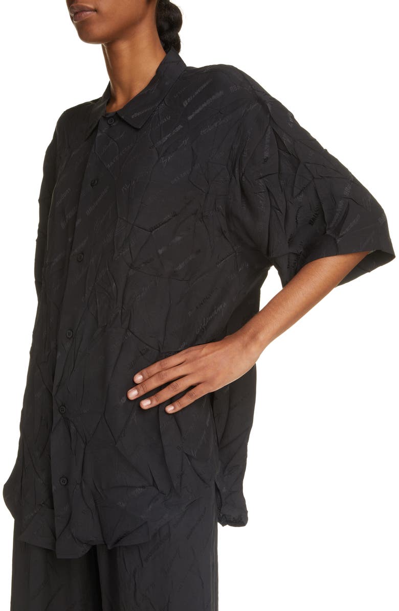 Balenciaga Logo Jacquard Silk Button-Up Shirt, Alternate, color, 