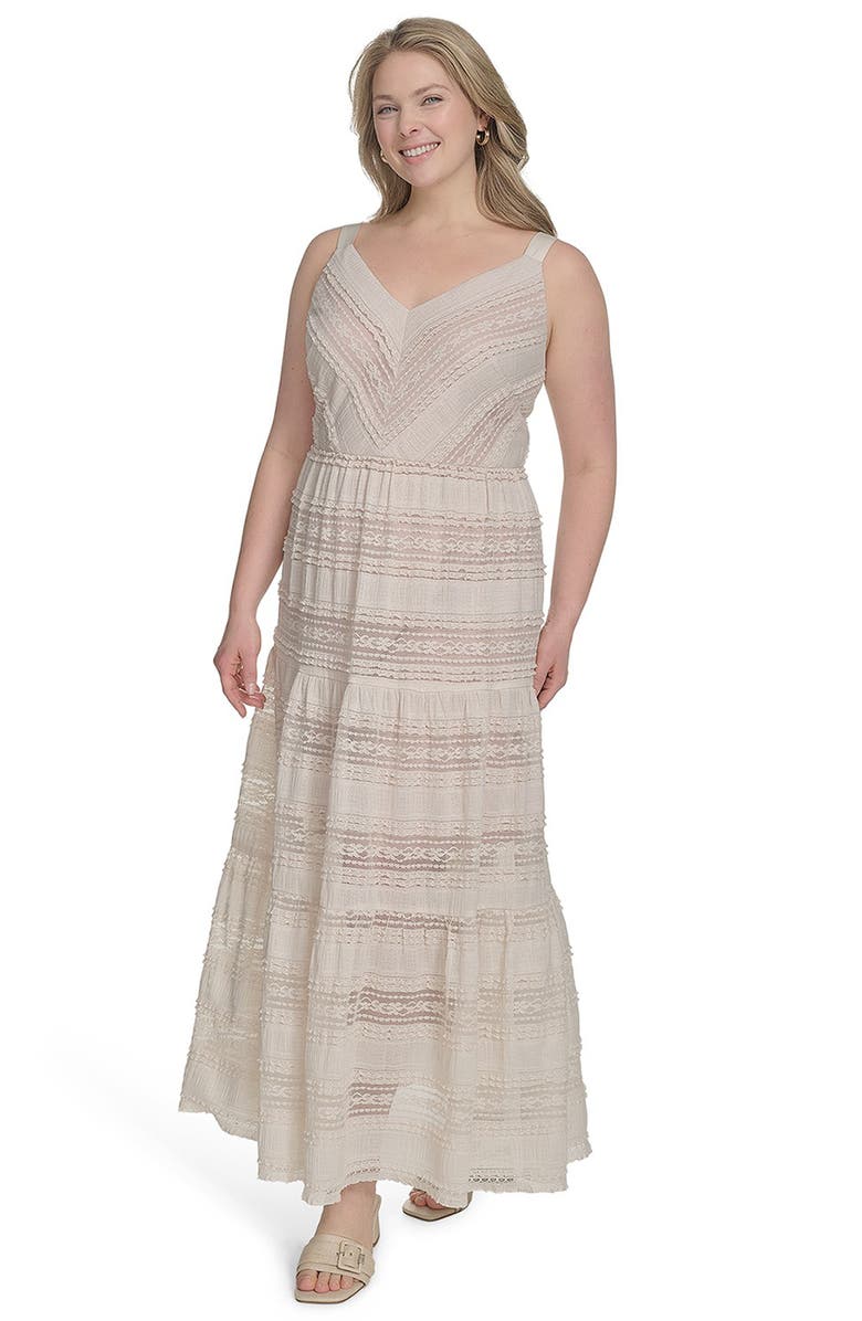 Eliza J Lace Detail Tiered Dress, Alternate, color, Ivory