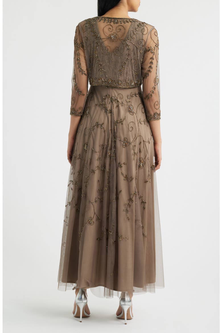Embellished Cocktail Dress with Open Front Jacket, Alternate, color, MOCHA