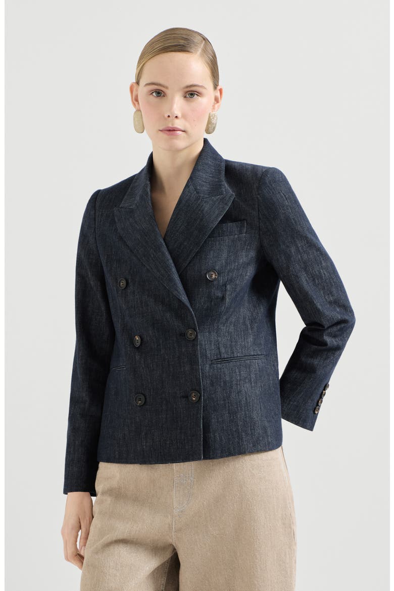 Denim-effect twill blazer, Main, color, Dark Denim