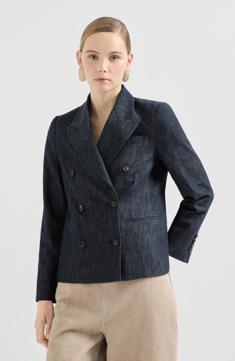 Brunello Cucinelli Denim-effect twill blazer, Main, color, Dark Denim