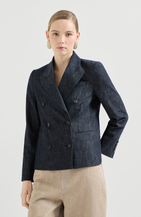 Denim-effect twill blazer