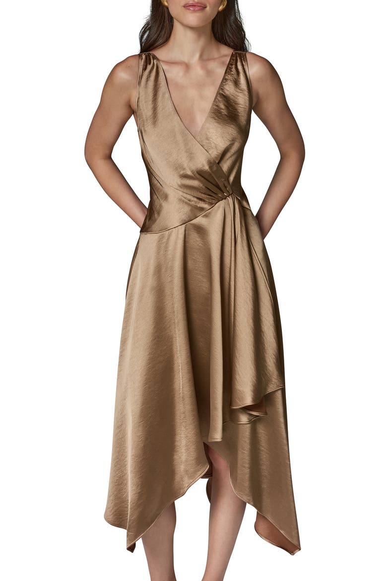 Hammered Satin Handkerchief Hem Dress, Alternate, color, CAMEL