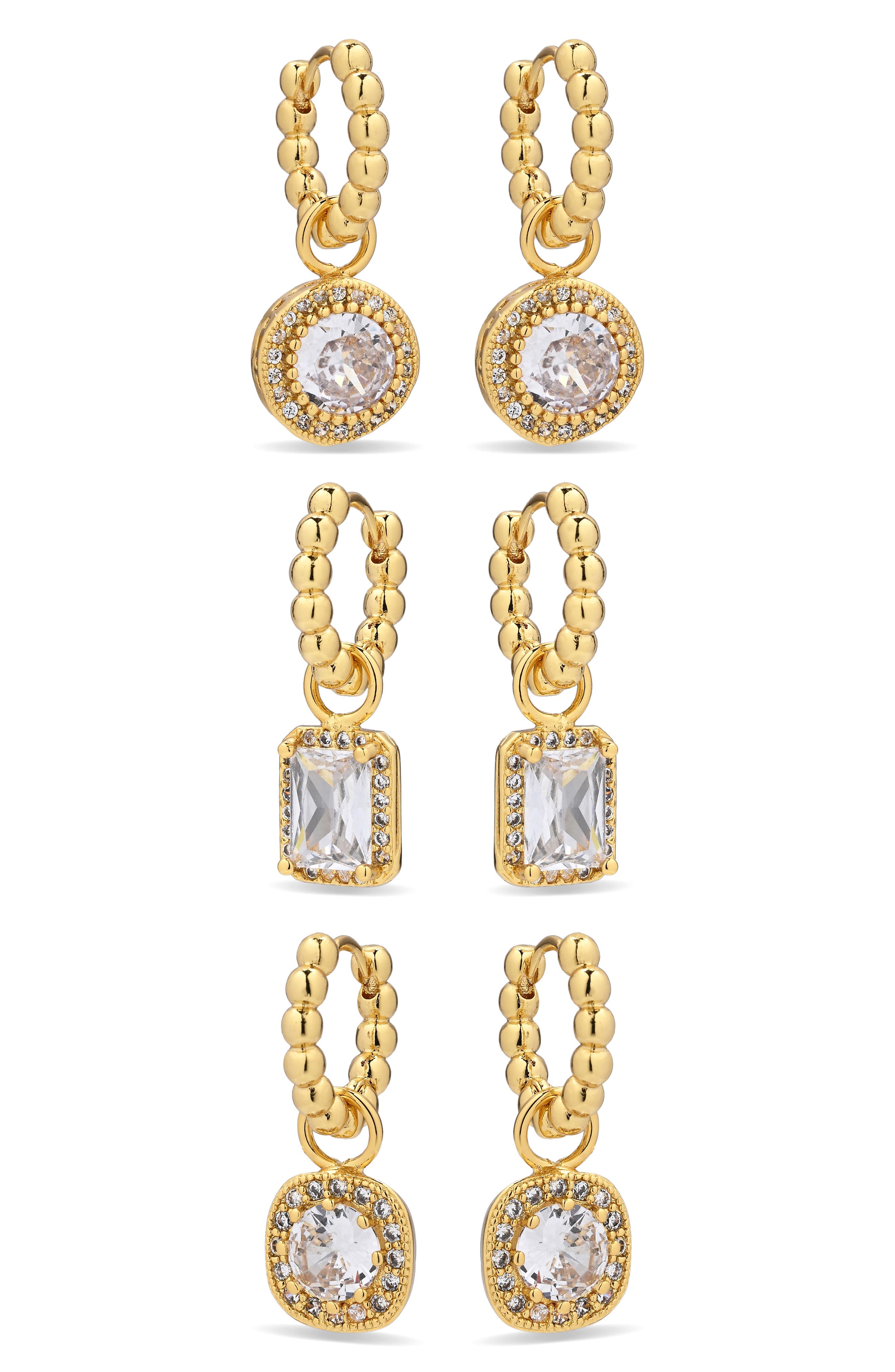 Starlit Promise Set of 3 Drop Charm Huggie Hoop Earrings