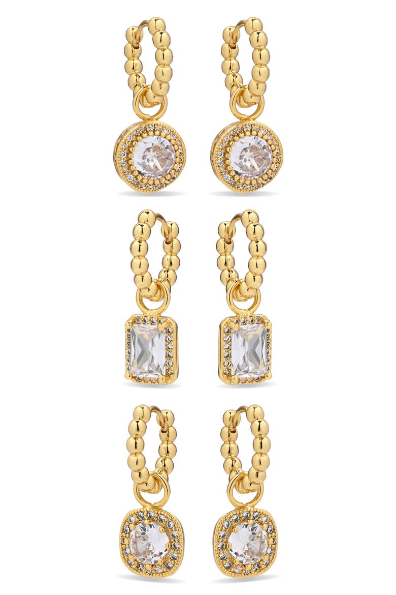 Starlit Promise Set of 3 Drop Charm Huggie Hoop Earrings, Main, color, GOLD