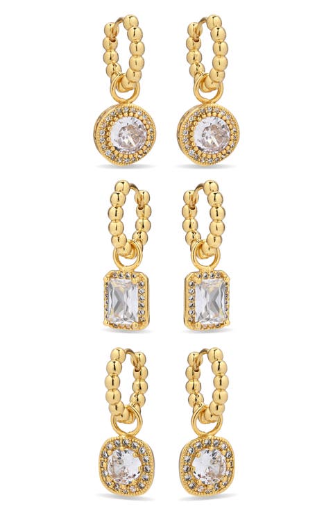 Starlit Promise Set of 3 Drop Charm Huggie Hoop Earrings