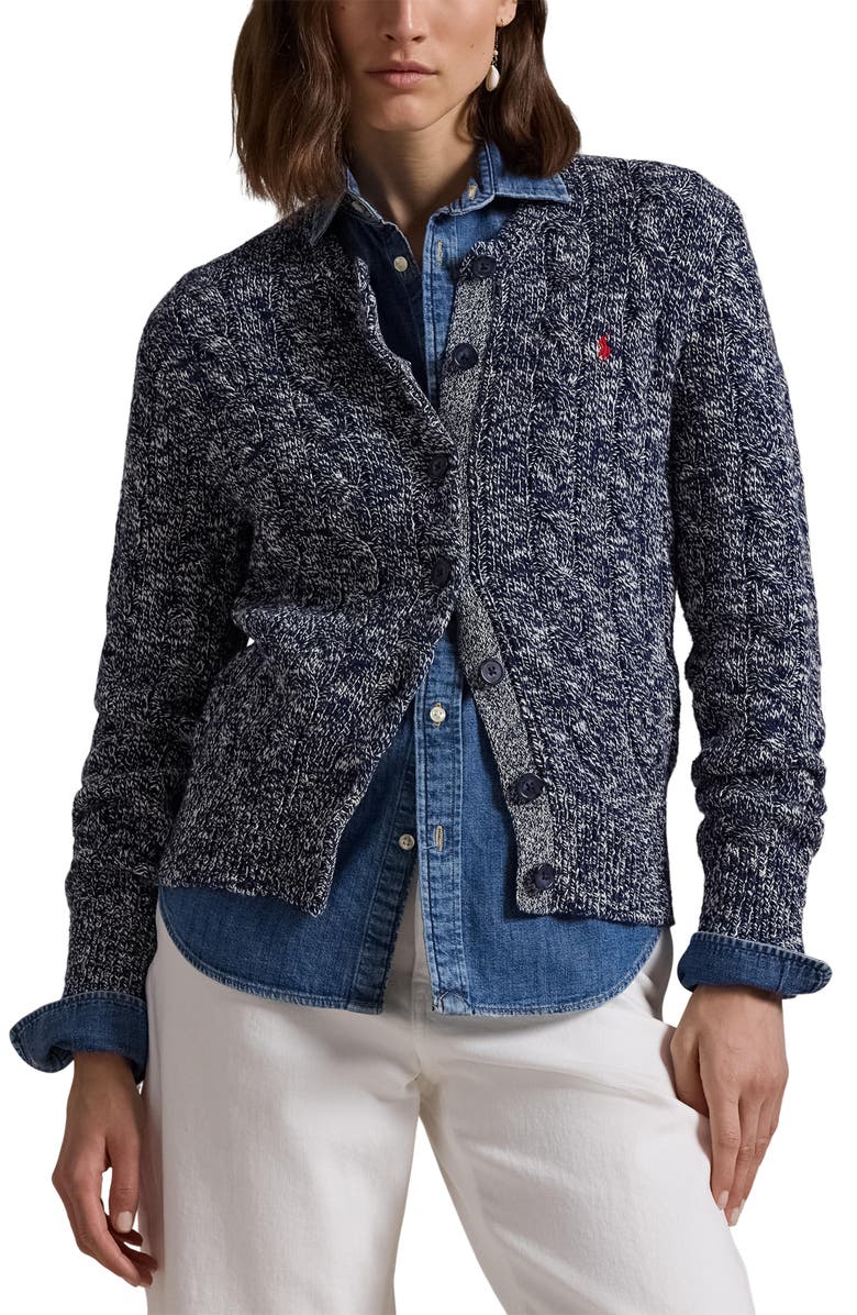 Polo Ralph Lauren Cable Stitch Cotton Cardigan, Main, color, 