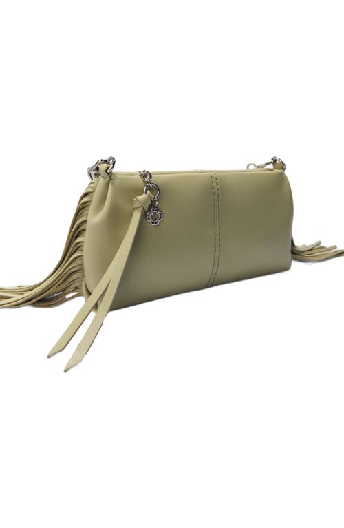 Maje Miss M Plain Leather Clutch Bag In Almond Green