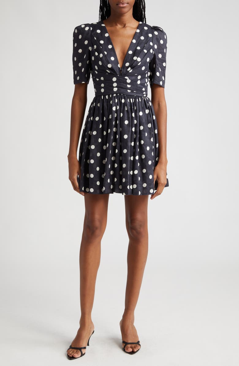 Zimmermann Polka Dot Pleated Linen Minidress, Main, color,
